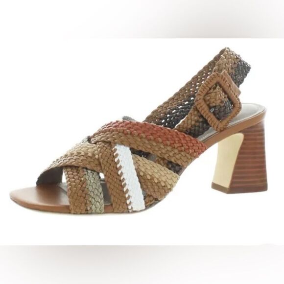 NWT - DONALD PLINER 'VARA' WOVEN LEATHER SANDAL WITH WOODEN HEEL - SIZE 6 - Picture 3 of 16